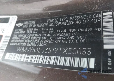 2009 Mini Cooper Clubman z USA, uszkodzony, nr VIN WMWML33519TX50033